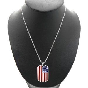 American Flag Dog Tag Necklace - Stainless‎ Steel - USA Veteran, Gift